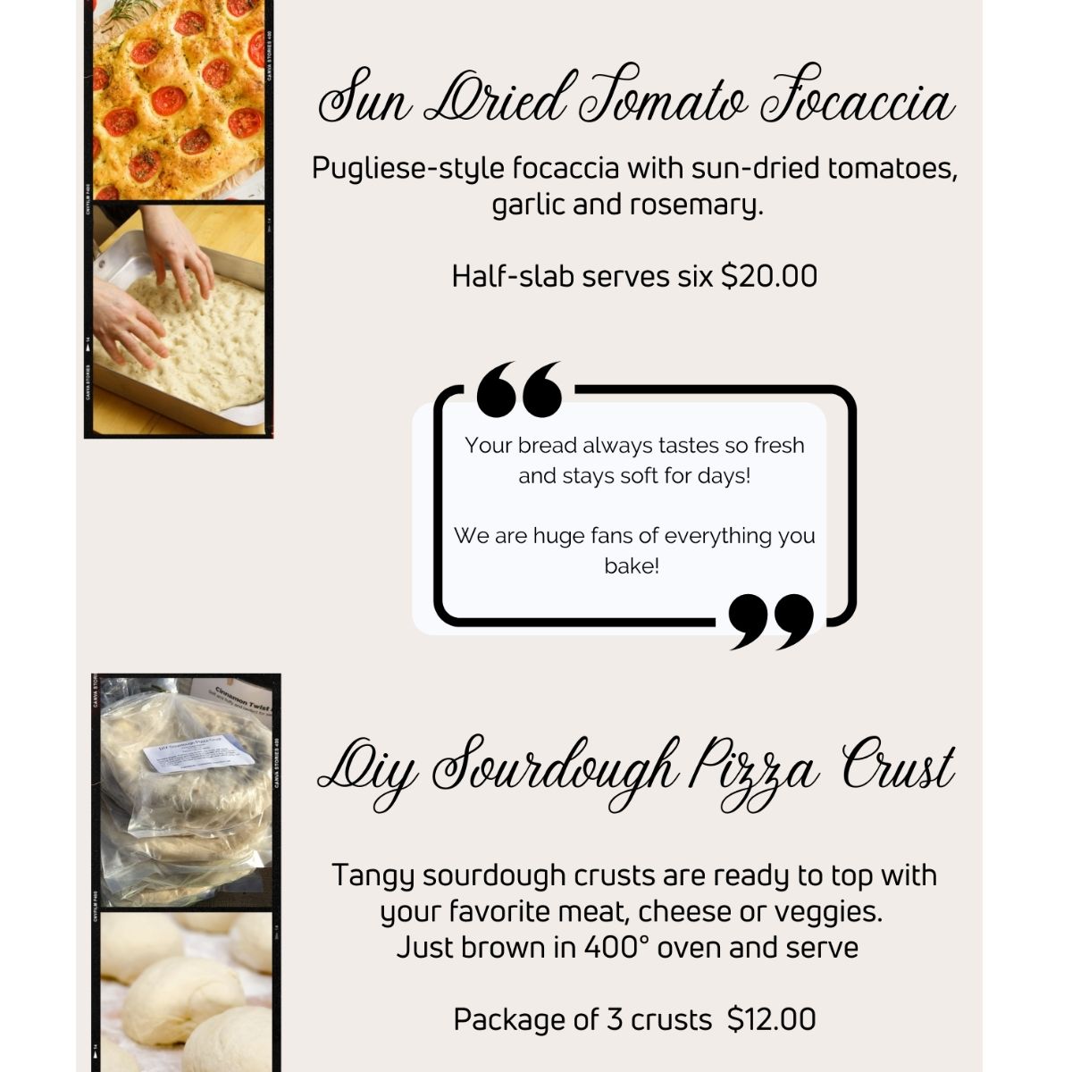 home bakery menu ideas