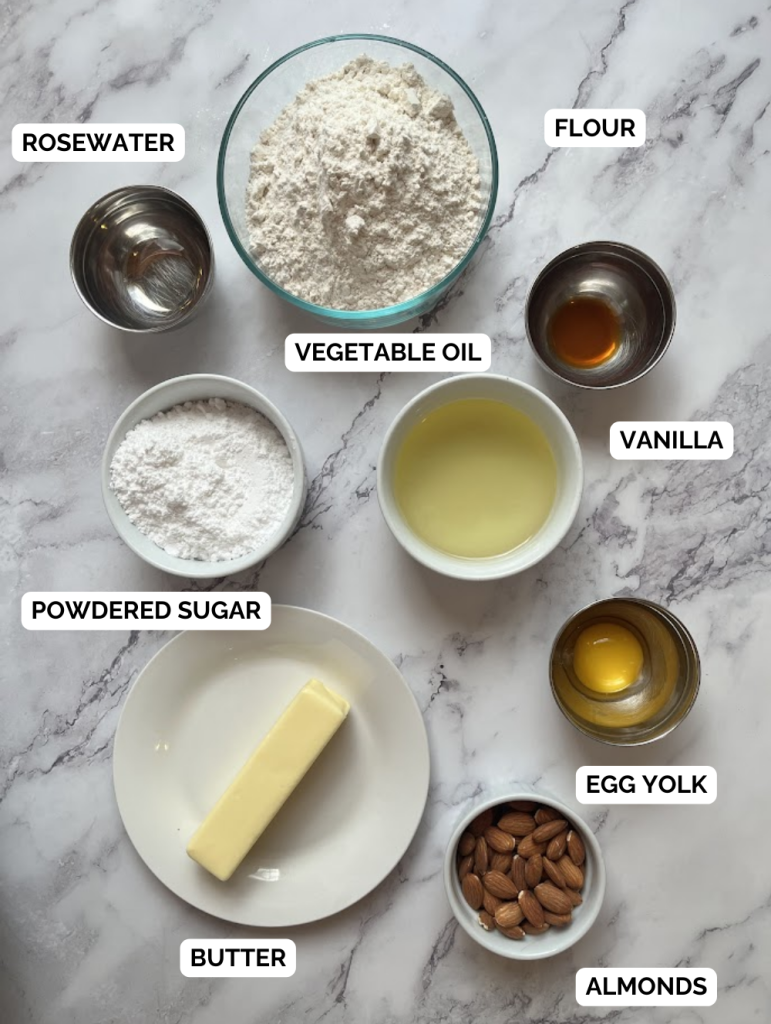 Ingredients for making Greek butter cookies