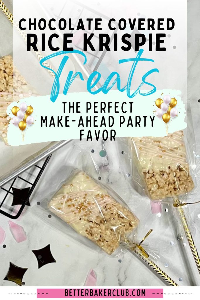 Pinterest image for chocolate covered rice krispie treats